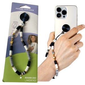 Moxyo Beaded Phone Lanyard in Black and White